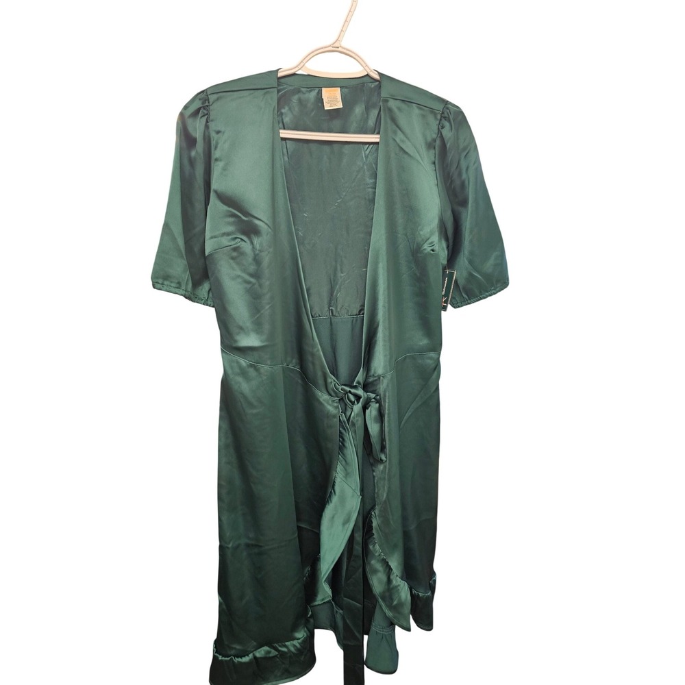 Gymboree Nutcracker Adult Emerald Green Satin Wrap Dress Ruffle Hem XS Holiday